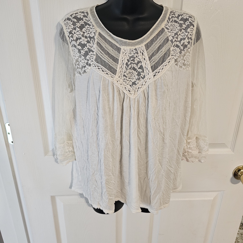 Express White Lace Accent Blouse Size Large